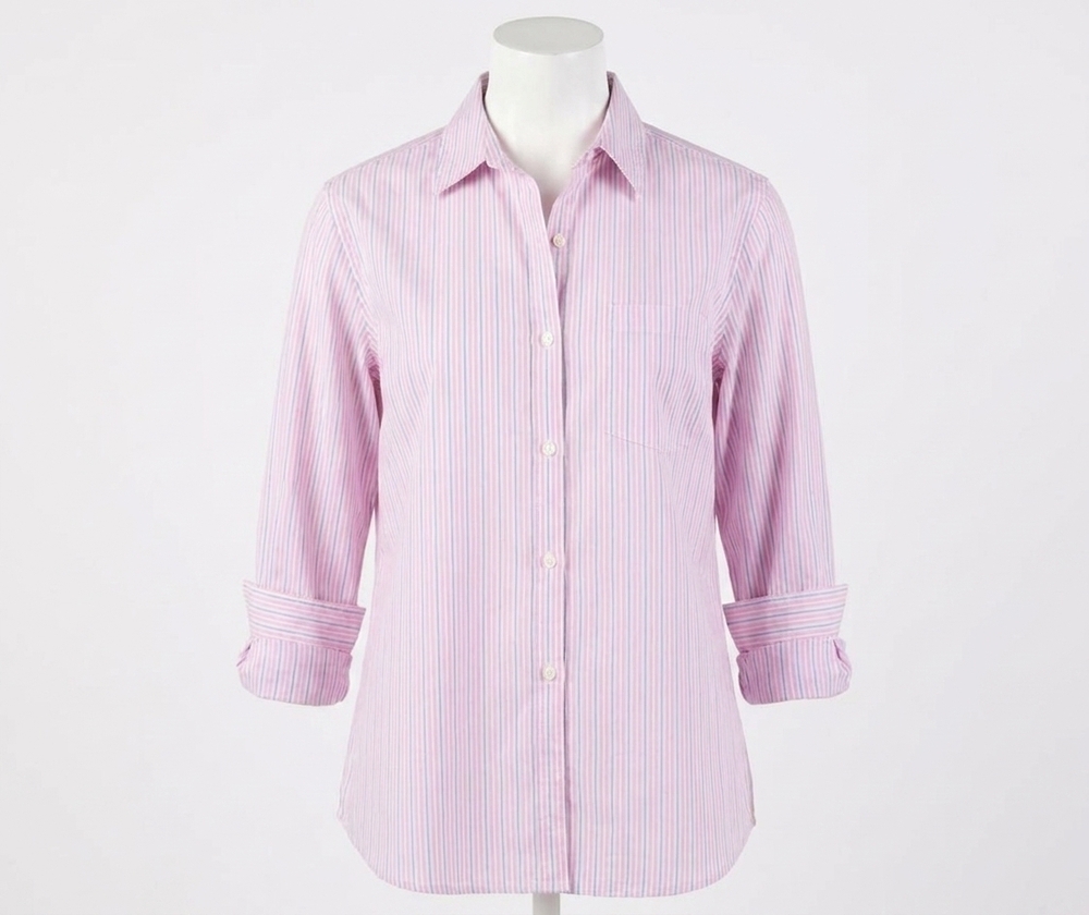 NEW KAREN KANE stripe long sleeve button-up shirt in pink